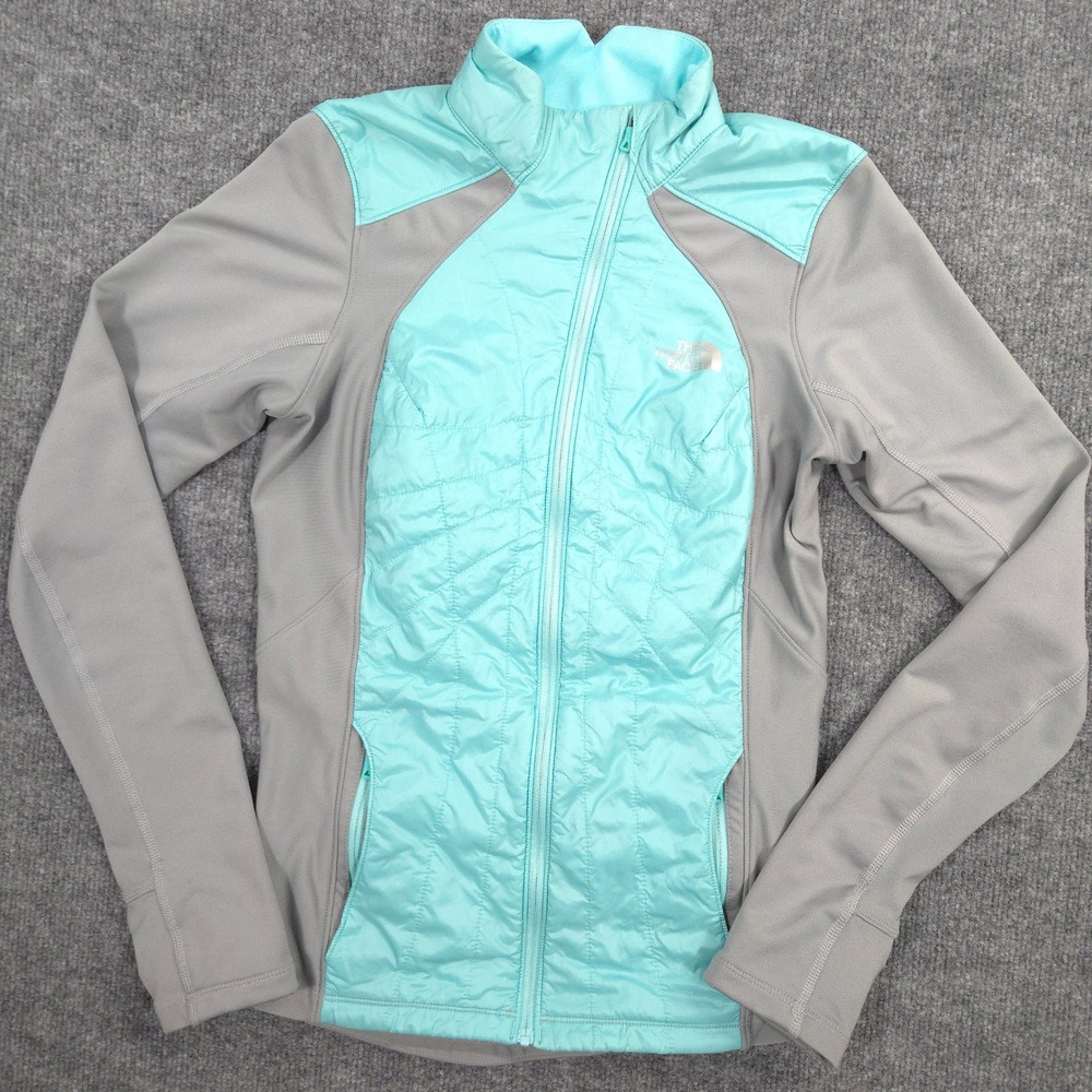 The North Face Jacket Womens Small Blue‎ Gray Quilted Hybrid Primaloft Run Jog